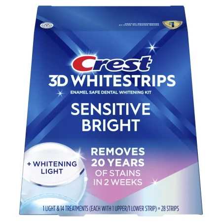 Crest 3D Whitestrips Sensitive Bright + Whitening Light Full Box